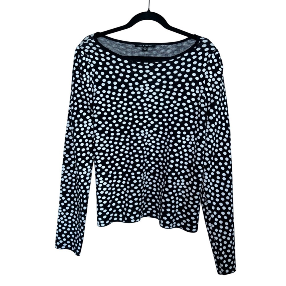 Zac & Rachel XL Woman's Black White Polka Dots Crewneck Cozy Luxurious Sweater